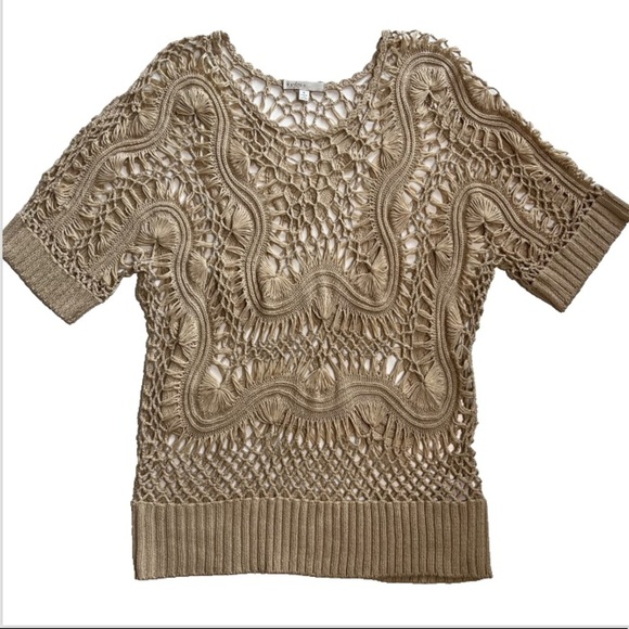 Open Knit Crochet Beige Boho Sweater Boho Festival Y2K Vibe Top Large - Picture 1 of 5